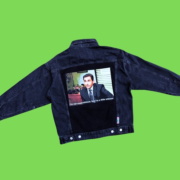 SOLD Handmade, Upcycled The Office, Michael Scott Denim Jacket Size XS - Picture 3 of 4